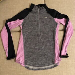Under Armour Grey Heather, Pink & Black Half-Zip Performance Top